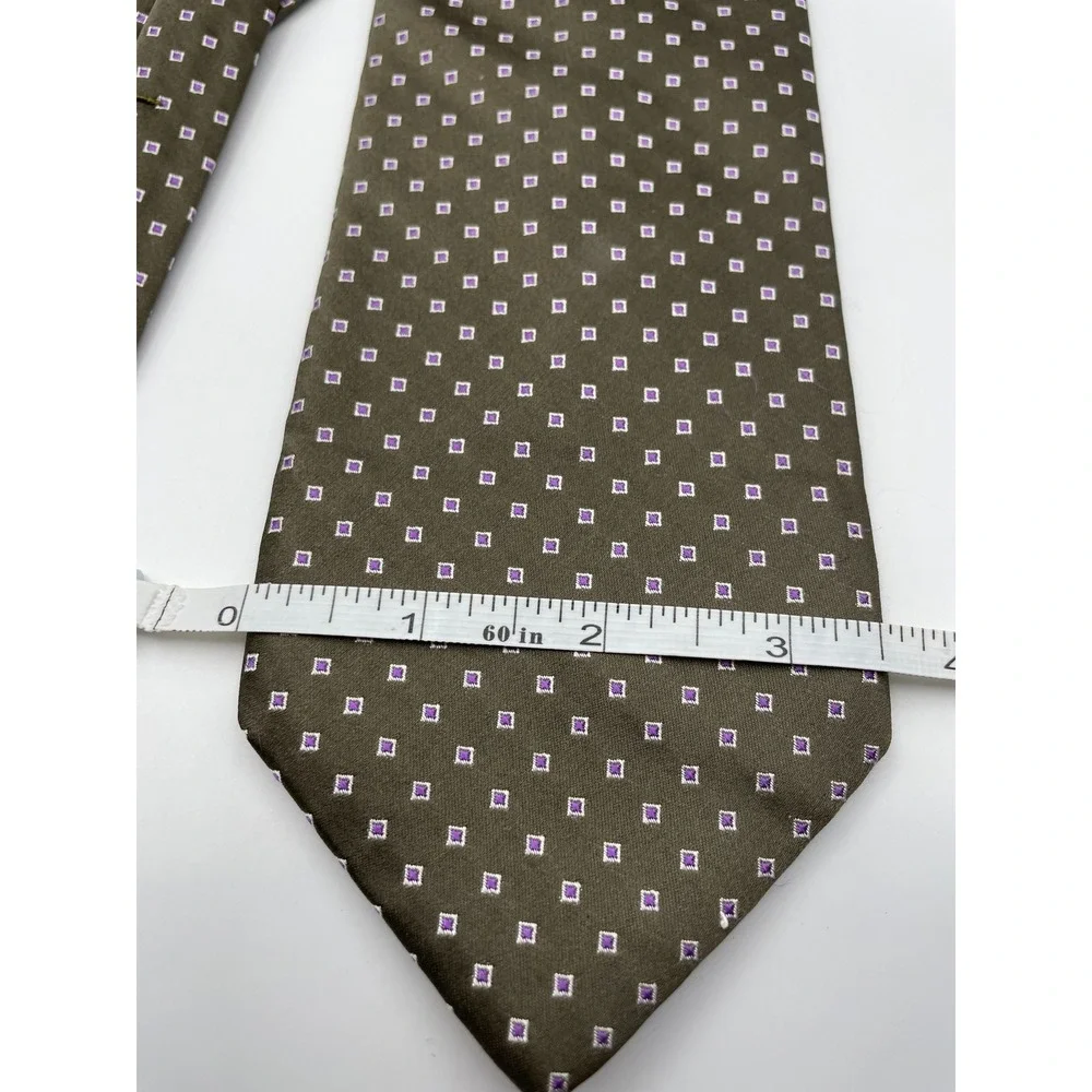 Robert Talbott Carmel Silk Tie Olive Green Purple Geometric Hand Sewn USA Made